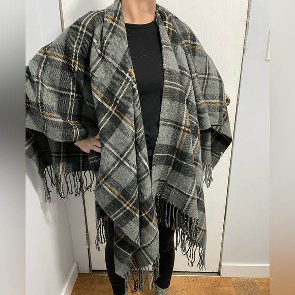 Blue/grey plaid blanket scarf - Picture 1 of 2